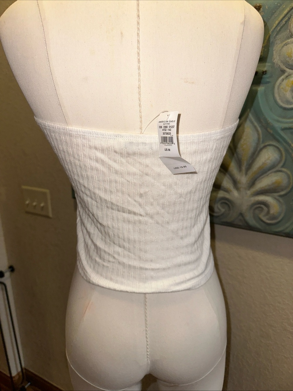 American Eagle Outfitters White Strapless Ribbed Button-Front Crop Top - Picture 3 of 6